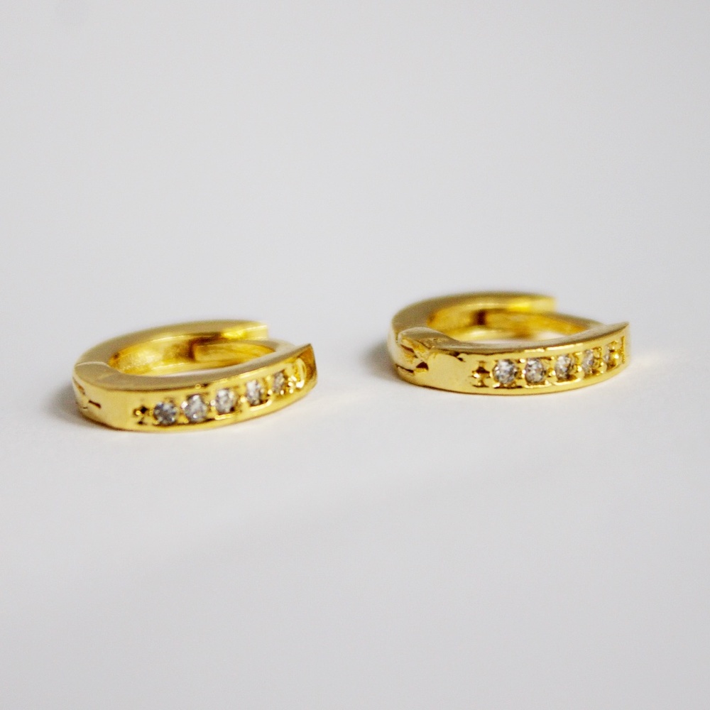 Rhinestone studded small Gold loop earrings 24 K plated